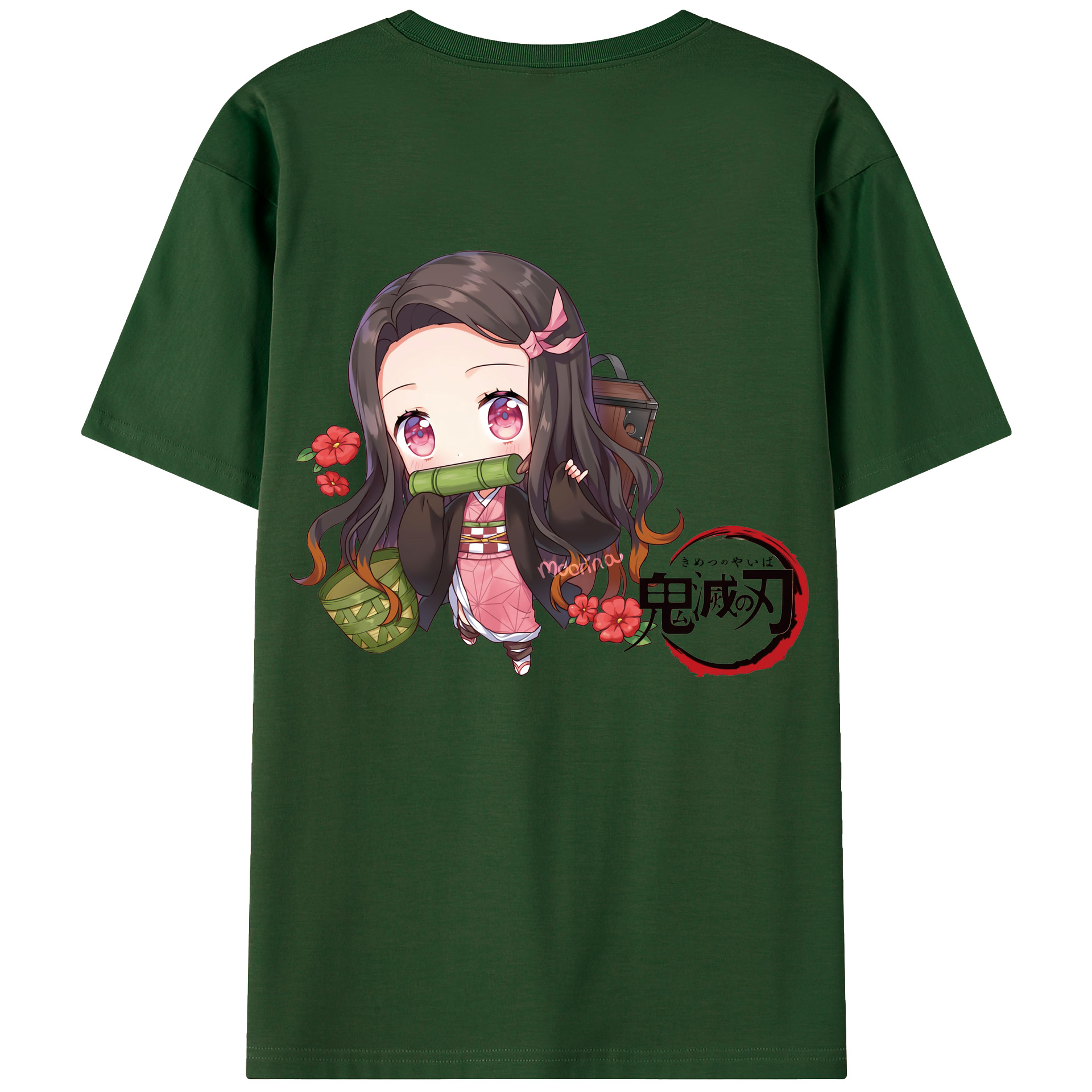 （画像用） 鬼滅の刃（きめつのやいば）竈門 禰󠄀豆子／かまど ねずこ Kamado Nezuko 綿100％半袖Tシャツ（背面プリント）